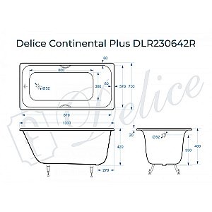 Ванна Delice Continental PLUS Elite DLR230642R 100х70 белая купить в интернет-магазине Sanbest