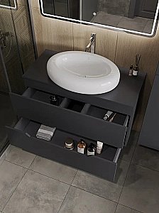 Тумба с раковиной Orange Line 100 Li-100TugMDF+B08-640W графит/белый для ванной в интернет-магазине Sanbest
