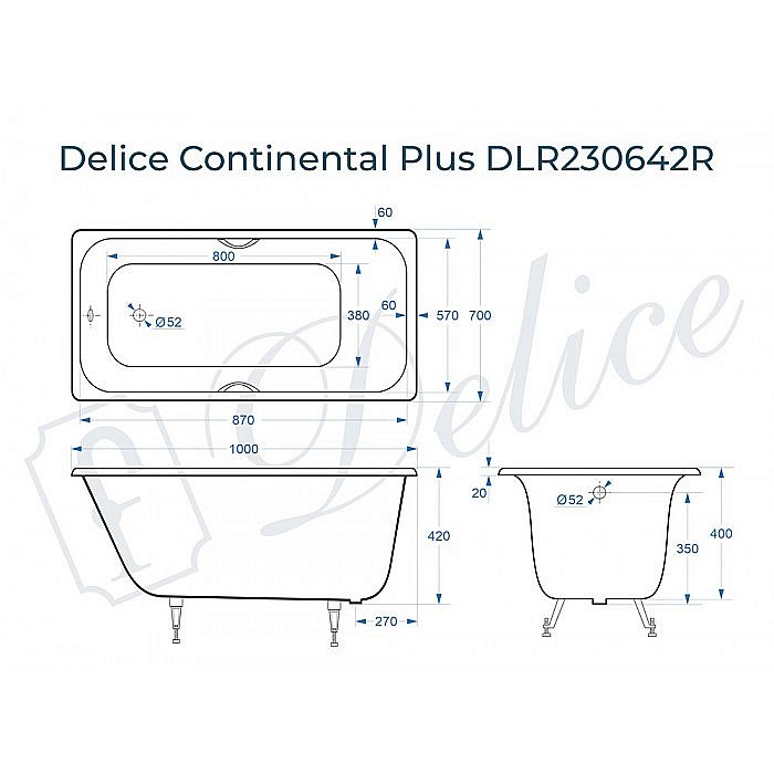 Ванна Delice Continental PLUS Elite DLR230642R 100х70 белая купить в интернет-магазине Sanbest