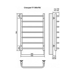 Полотенцесушитель электрический Terminus Стандарт П7 500x796 левый/правый купить в интернет-магазине сантехники Sanbest