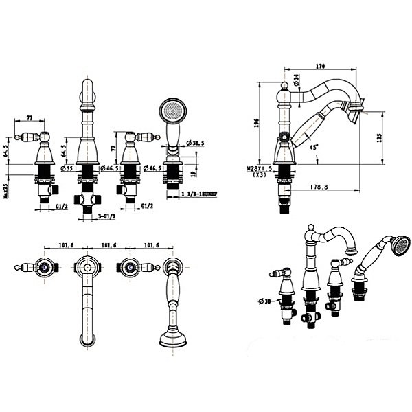 Смеситель для ванны Boheme Camelia 395 золото купить в интернет-магазине сантехники Sanbest