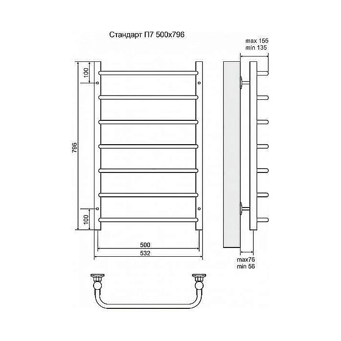 Полотенцесушитель электрический Terminus Стандарт П7 500x796 левый/правый купить в интернет-магазине сантехники Sanbest