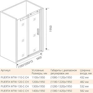 Душевая дверь Good door PUERTA WTW-130-C-CH купить в интернет-магазине Sanbest