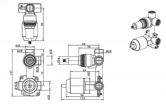 Скрытая часть 2-ФУНКЦ Bravat Rhein D982BW-B-ENG купить в интернет-магазине сантехники Sanbest