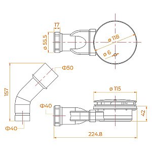 Сифон для душевого поддона RGW S-17G 44241700-06 золото купить в интернет-магазине сантехники Sanbest