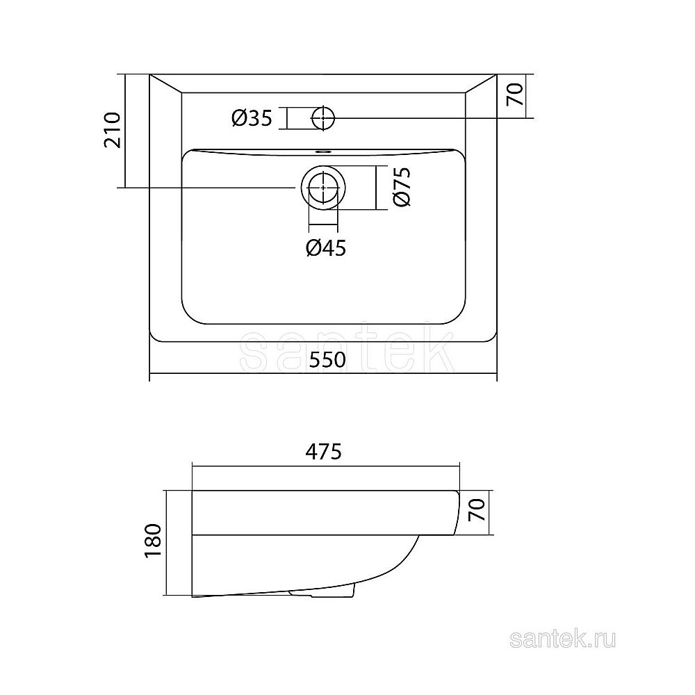 Раковина мебельная Santek Тигода 55 1.WH30.2.126 белая купить в интернет-магазине Sanbest