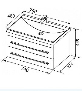 Тумба с раковиной Aquanet Верона 75/Aquanet Нота-75 подвесная с 2 ящиками белая глянцевая для ванной в интернет-магазине Sanbest