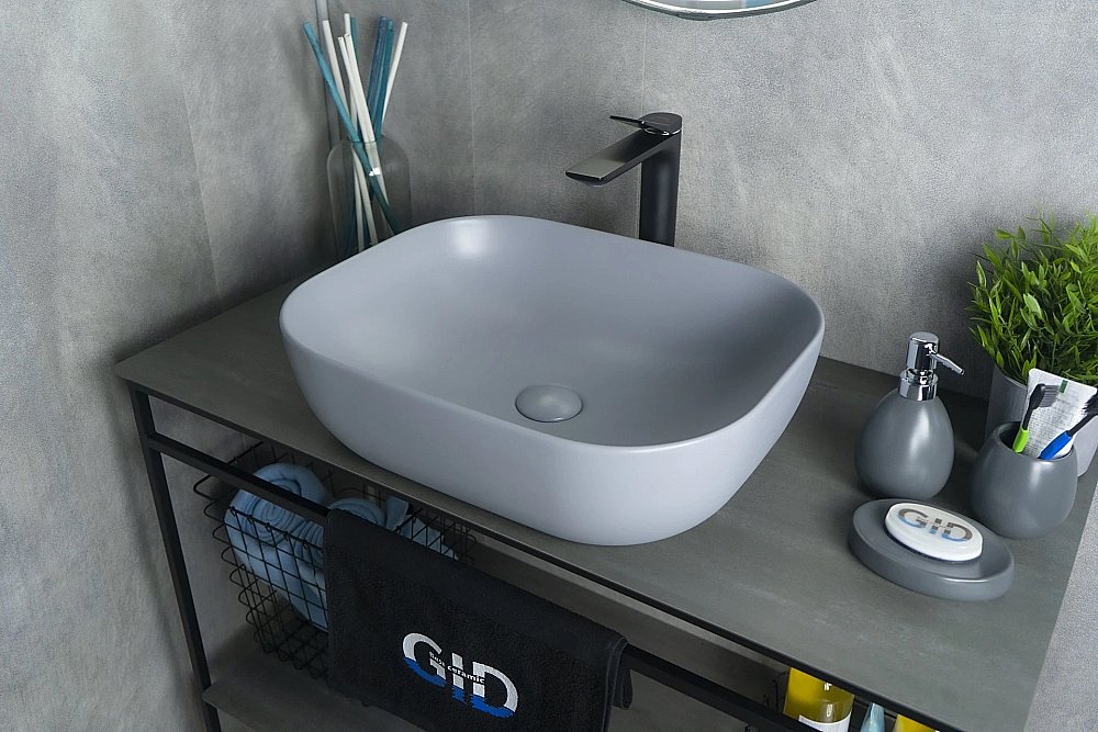 Раковина накладная Gid Geometrico 50 Gm1302 53336 серая матовая купить в интернет-магазине Sanbest
