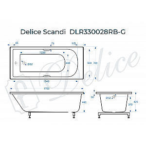 Ванна Delice Scandi DLR330028RB-G 175х70 белая/ручки черные купить в интернет-магазине Sanbest