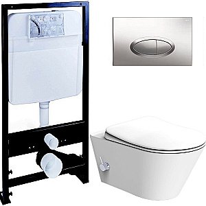 Унитаз Boheme Avva 972-2-MW с инсталяцией и кнопкой 665-CR белый матовый/хром, безободковый, с функцией биде купить в интернет-магазине Sanbest