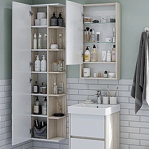 Зеркальный шкаф Акватон Сканди 45 белый/дуб верона купить в интернет-магазине сантехники Sanbest