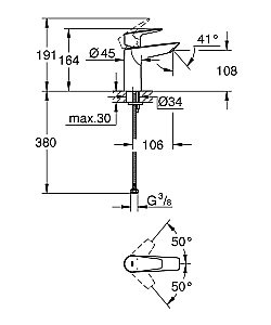 Смеситель для раковины Grohe BauEdge 2020 23904001 купить в интернет-магазине сантехники Sanbest