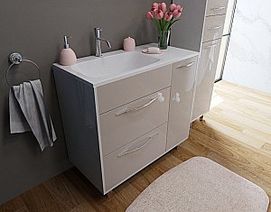 Тумба с раковиной Эстет Barcelona 90 напольная 2 ящика, 1 дверь/любой цвет тумбы и раковины с блестками под заказ для ванной в интернет-магазине Sanbest