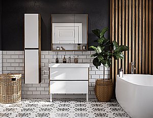 Тумба с раковиной Акватон Сканди 90 белая/дуб рустикальный для ванной в интернет-магазине Sanbest