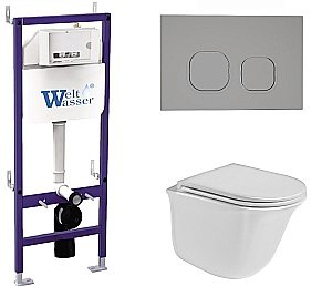 Унитаз с инсталляцией WeltWasser BAMBERG 460+TELBACH 004 GL-WT+BAMBERG CR белый/кнопка хром, безободковый, с крышкой микролифт купить в интернет-магазине Sanbest