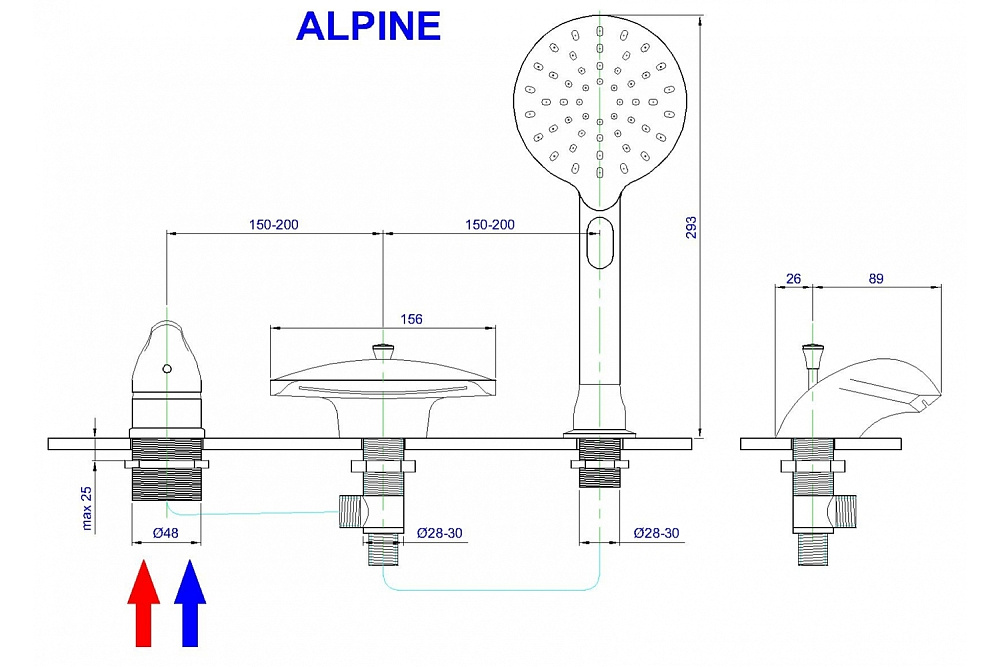 Смеситель на борт ванны Royal Bath Alpine RB2102 хром купить в интернет-магазине сантехники Sanbest