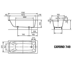 Ванна стальная Kaldewei Cayono 749 170x70 274900013001 Easy-clean белый купить в интернет-магазине Sanbest