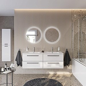 Тумба с раковиной Cezares ECO-CER-N 140 ECO-CER-N-1400-4C-SO-2-BL белая глянцевая для ванной в интернет-магазине Sanbest