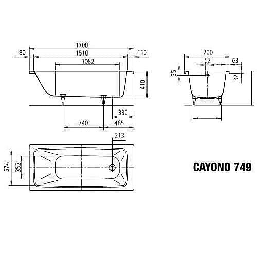 Ванна стальная Kaldewei Cayono 749 170x70 274900013001 Easy-clean белый купить в интернет-магазине Sanbest