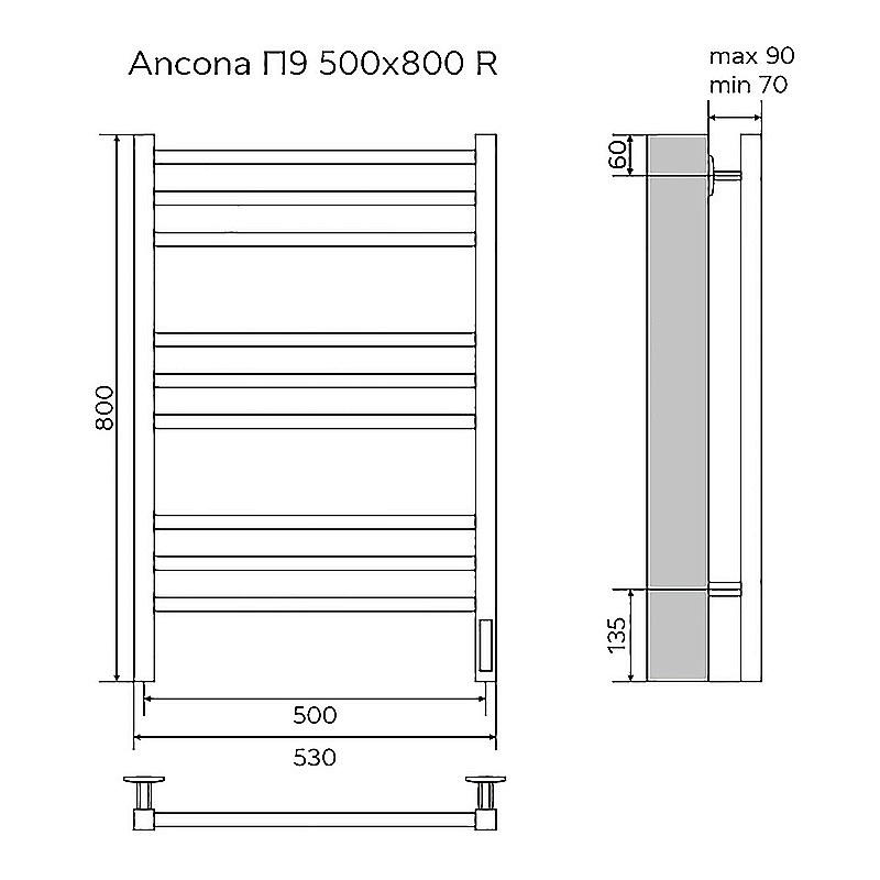Полотенцесушитель электрический Azario Ancona П9 500х800 AZ71858B черный купить в интернет-магазине сантехники Sanbest