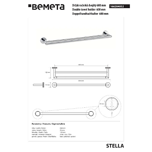 Полотенцедержатель Bemeta Stella 166204052 хром купить в интернет-магазине сантехники Sanbest