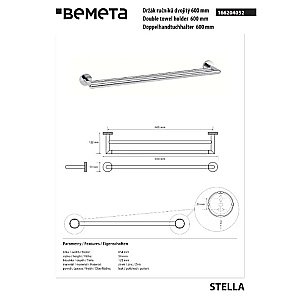 Полотенцедержатель Bemeta Stella 166204052 хром купить в интернет-магазине сантехники Sanbest