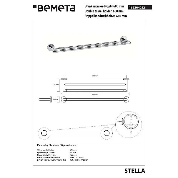 Полотенцедержатель Bemeta Stella 166204052 хром купить в интернет-магазине сантехники Sanbest