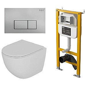 Унитаз подвесной с инсталляцией D&K Matrix DS1391626 белый/кнопка матовый хром, безободковый, с крышкой микролифт купить в интернет-магазине Sanbest