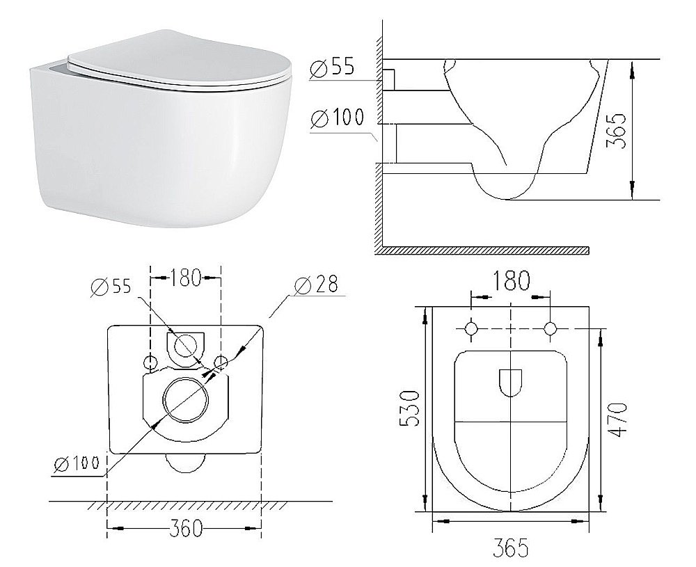 Унитаз подвесной Art&Max NAPOLI AM100CHRV/SC белый, с сиденьем микролифт, безободковый купить в интернет-магазине Sanbest