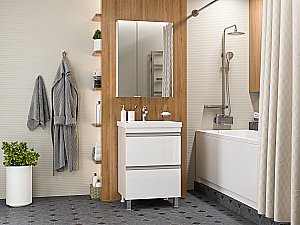 Тумба с раковиной Misty Ингрид - 60 П-Инг-01060-012Я белая для ванной в интернет-магазине Sanbest