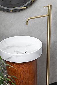 Раковина Boheme Corian 40 801-CLCT+801-Base-RWood Calacatta/Red Wood купить в интернет-магазине Sanbest