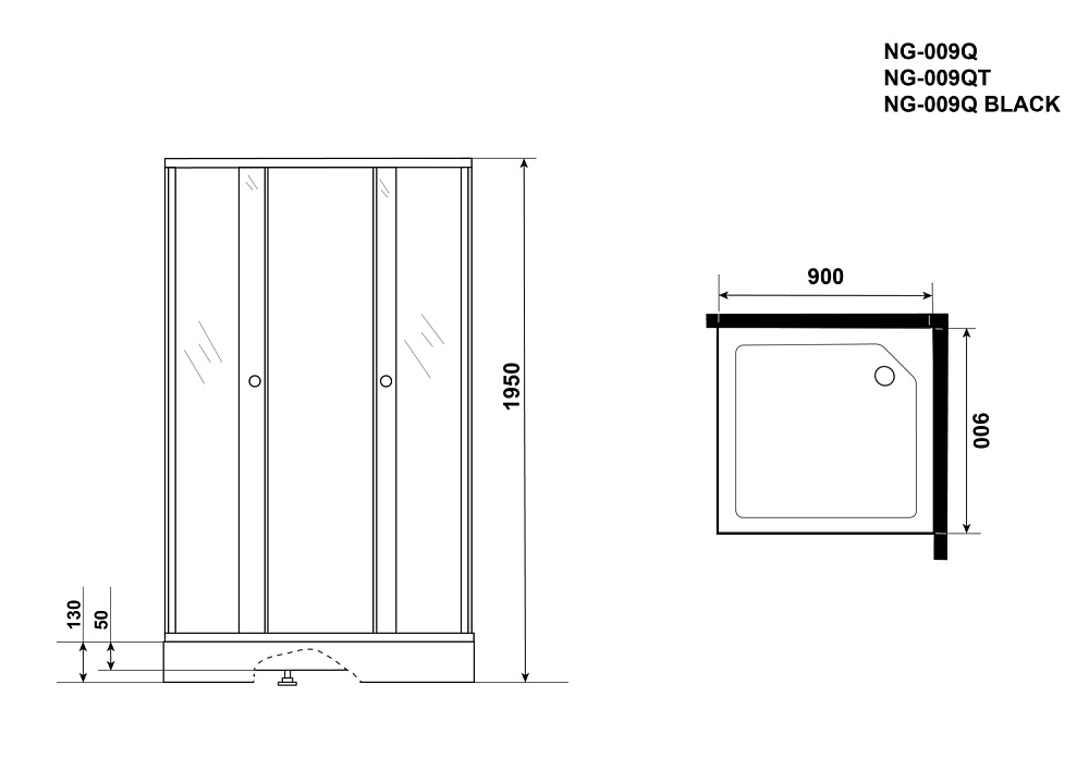 Душевой уголок Niagara Eco NG-009-14Q BLACK 90х90 купить в интернет-магазине Sanbest