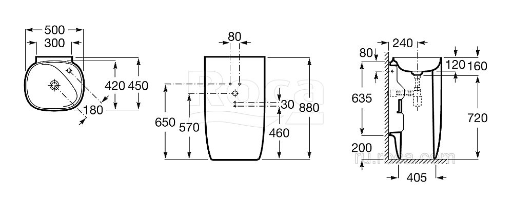 Раковина Roca Beyond 50 3270B0000 белая купить в интернет-магазине Sanbest