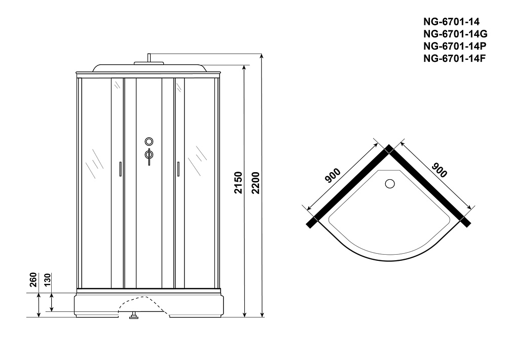 Душевая кабина Niagara Classic NG-6701-14P 90x90 купить в интернет-магазине Sanbest