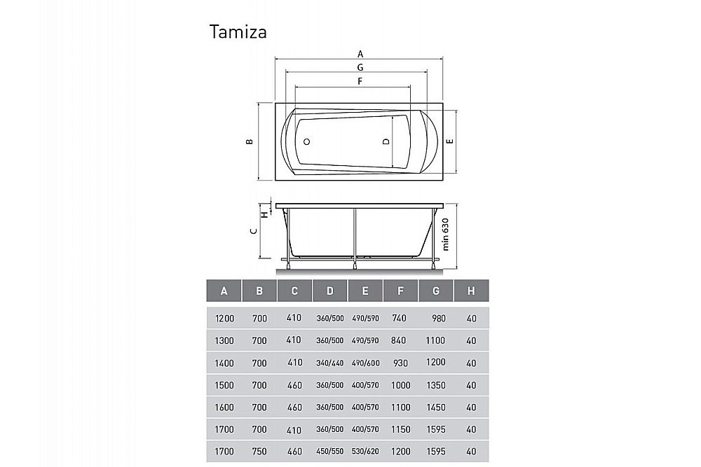 Ванна акриловая Relisan Tamiza Гл000025051 130x70 белая купить в интернет-магазине Sanbest