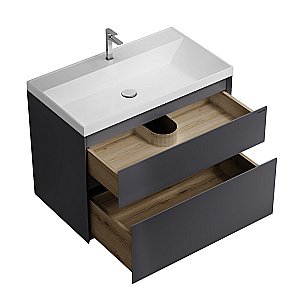 Тумба с раковиной подвесная Grossman МЕРКАДО 80 с 2-я ящ, графит матовая для ванной в интернет-магазине Sanbest