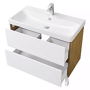 Тумба с раковиной Акватон Сканди 90 белая/дуб рустикальный для ванной в интернет-магазине Sanbest