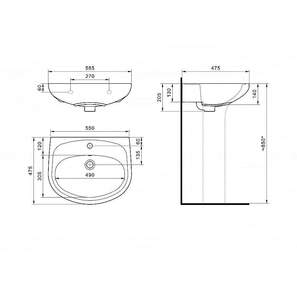 Раковина Santek Анимо 59 1.WH11.0.508 на пьедестале белая купить в интернет-магазине Sanbest