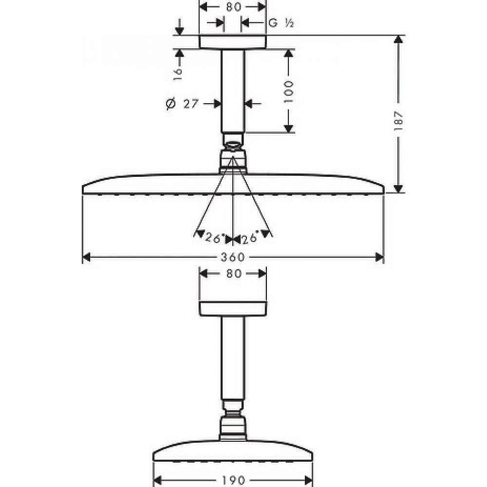 Верхний душ Hansgrohe Raindance 360 1jet EcoSmart 26604000 купить в интернет-магазине сантехники Sanbest