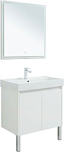Тумба с раковиной Aquanet Nova Lite 75 с зеркалом, 2 дверцы белый глянец для ванной в интернет-магазине Sanbest