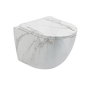 Унитаз подвесной SantiLine SL-5005T-MRB белый мрамор, безободковый, с крышкой микролифт, слив торнадо купить в интернет-магазине Sanbest