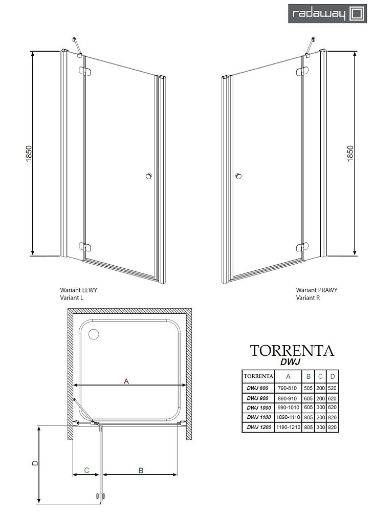 Душевая дверь Radaway Torrenta DWJ 80 купить в интернет-магазине Sanbest