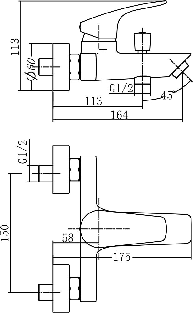 Смеситель для ванны с душем Aquanet Static AF330-20C купить в интернет-магазине сантехники Sanbest
