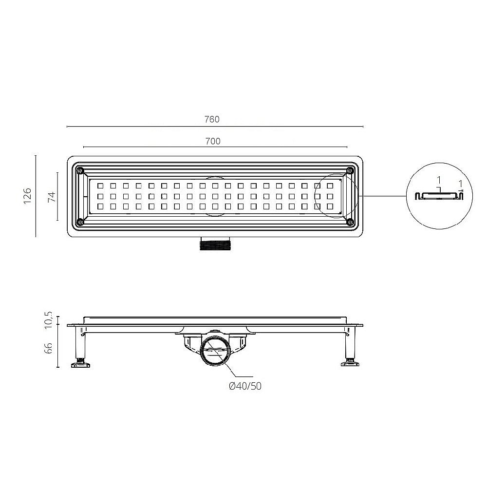 Душевой лоток Ctesi Square 70 BK4024140 купить в интернет-магазине Sanbest