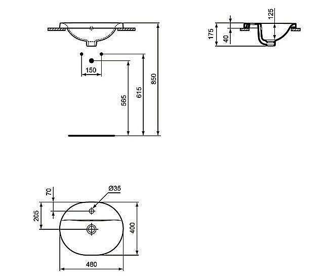 Раковина врезная сверху столешницы Ideal Standard Connect 48 E503801 белая купить в интернет-магазине Sanbest