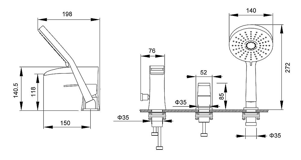 Смеситель для ванны Timo Lumi 4210/00Y хром купить в интернет-магазине сантехники Sanbest
