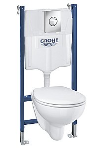 Унитаз подвесной Grohe QuickFix Bau Ceramic 39415000 альпин-белый, с крышкой микролифт, с инсталляцией, безободковый купить в интернет-магазине Sanbest