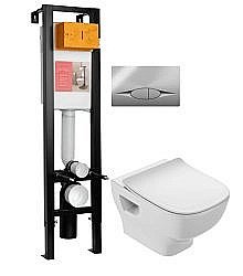 Унитаз подвесной Jacob Delafon STRUKTURA E21754RU-00 безободковый, с крышкой микролифт, с инсталляцией и кнопкой хром купить в интернет-магазине Sanbest