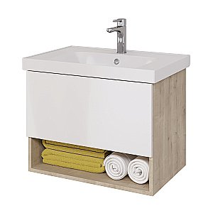 Тумба с  раковиной подвесная Dreja PERFECTO 70  дуб эврика/белый глянец для ванной в интернет-магазине Sanbest