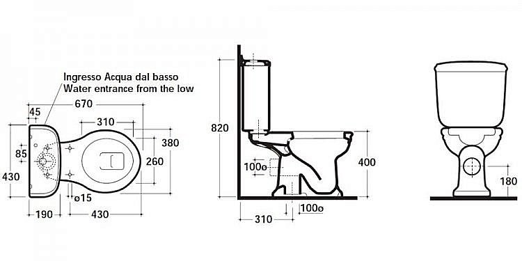 Унитаз напольный GLOBO Paestum PA004.BI белый/кнопка бронза, с бачком купить в интернет-магазине Sanbest